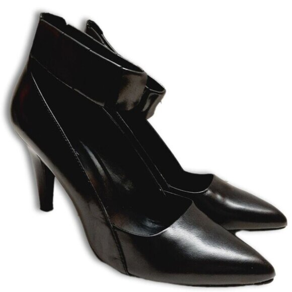 NINE WEST PrepSchool Ankle Strap Pointy Toe High Heel Pumps Black Sz 8.5 M - Picture 1 of 16